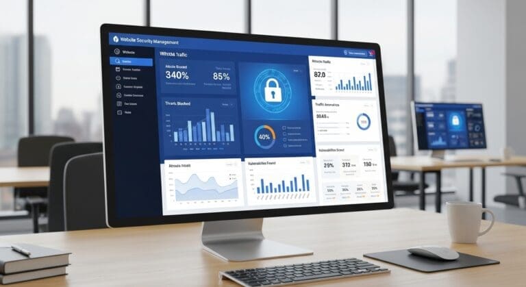 A WordPress website security management dashboard used to monitor and secure a site from online threats and vulnerabilities.